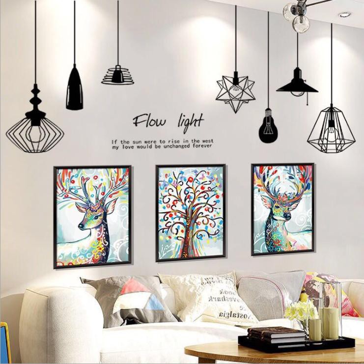 Dán tường trang trí sáng tạo bằng decal họa tiết độc đáo decalamyshop - Hươu 3D và đèn 8