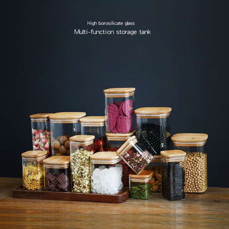 Hũ đựng bằng thủy tinh Borosilicate có nắp đậy kín khí dáng vuông trong suốt dùng đựng thực phẩm cho nhà bếp cao
