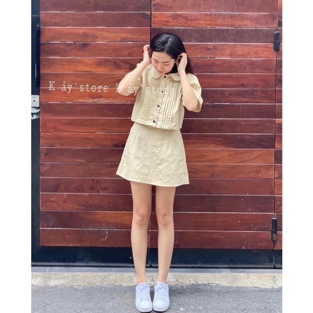 Set váy cổ sen xếp ly + chân váy chữ A . Ảnh và video thực tế