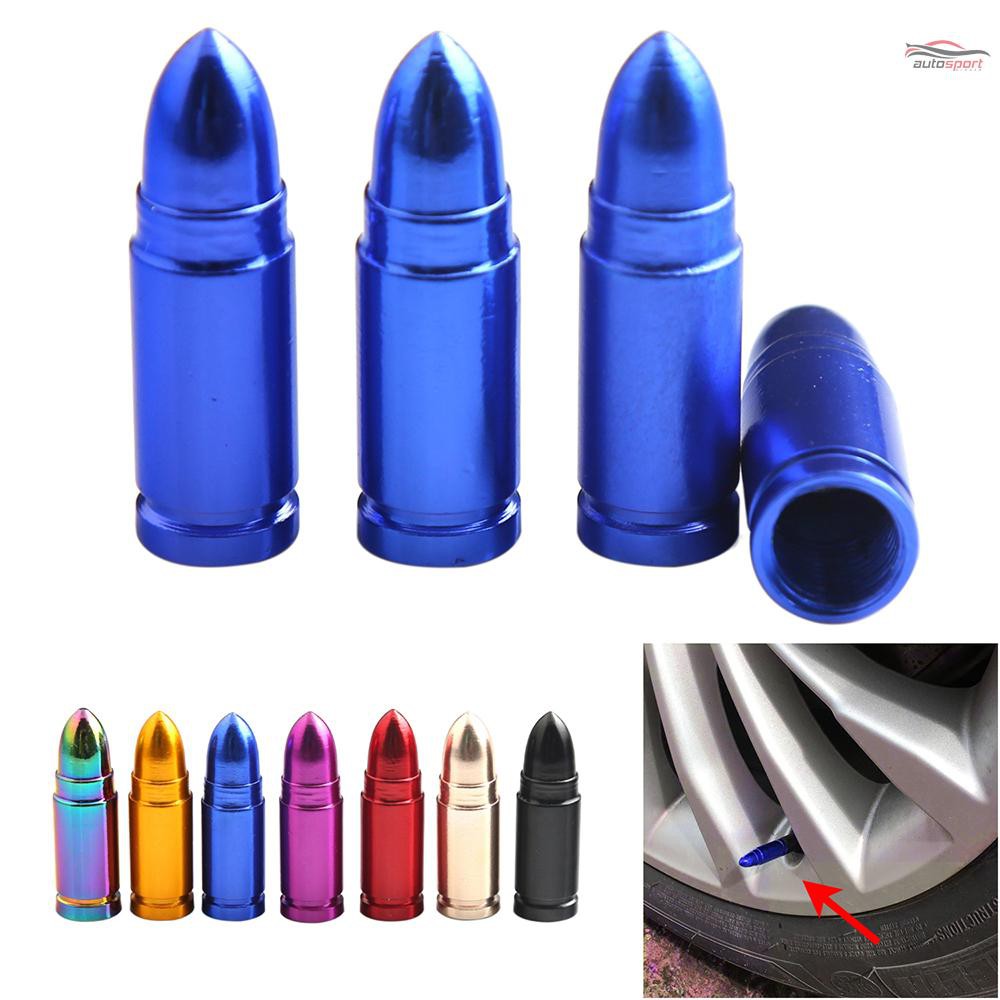 Bullet Type Aluminum Alloy Valve Caps US Standard Dazzling Color Tyre Valve Dust Caps for Car, Motorbike, Bike and Bicycle, 4 Pack