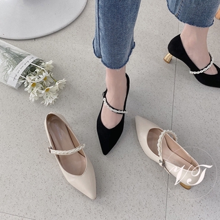 Giày Cao Gót Mũi Nhọn Đính Hạt Phong Cách vintage