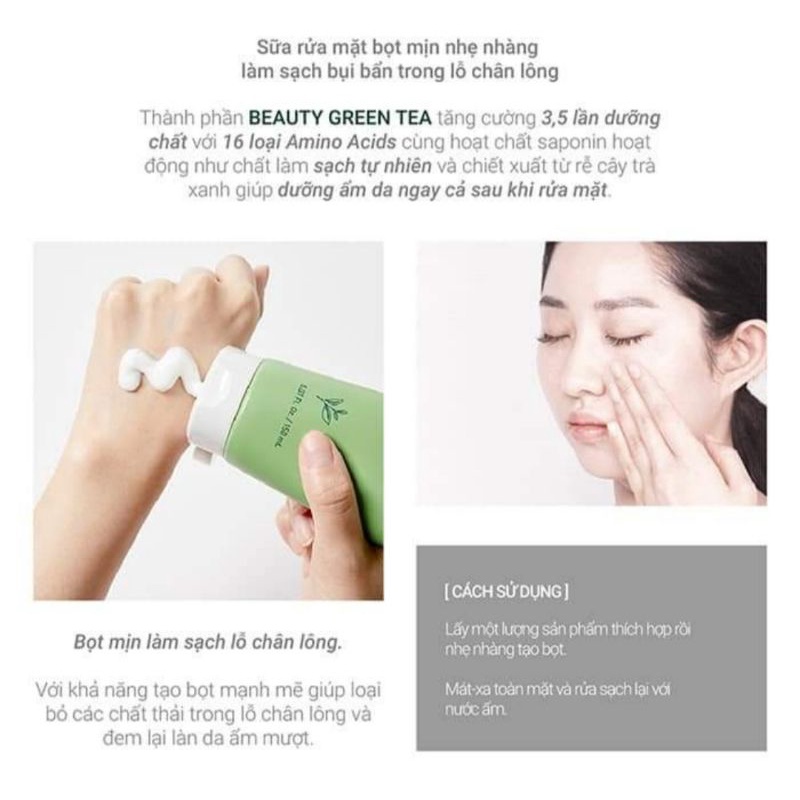 Sữa rửa mặt trà xanh Innisfree [CHÍNH HÃNG] chiết xuất từ lá trà xanh thiên nhiên an toàn cho mọi loại da