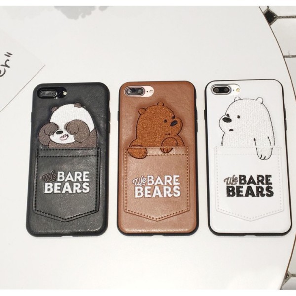 Ốp điện thoại da dập nổi họa tiết gấu We Bare Bears đáng yêu có túi đựng thẻ tiện lợi cho iPhone 6/7/8/7+/8+/X | BigBuy360 - bigbuy360.vn