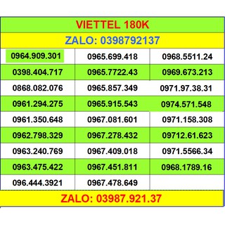 Sim Viettel số đẹp 4G đồng giá 180K 10 số đầu 09