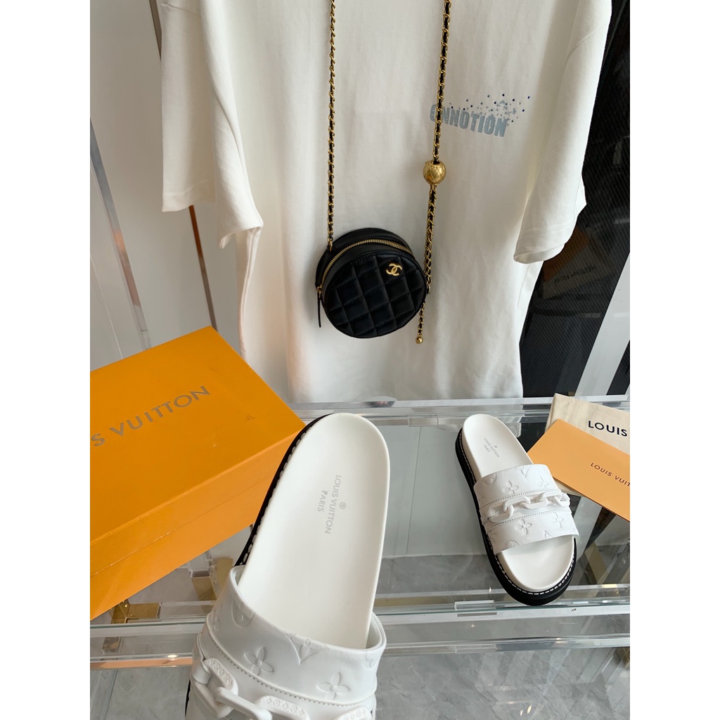 Dép da thật thời trang cao cấp Louis Vuitton LV phong cách trẻ trung, thời thượng