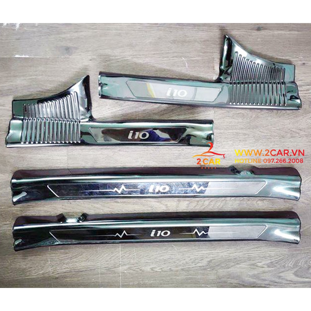 Ốp Bậc Cửa, Nẹp Bước Chân Trong Ngoài Xe Hyundai i10 inox, dùng chung sedan/hactback