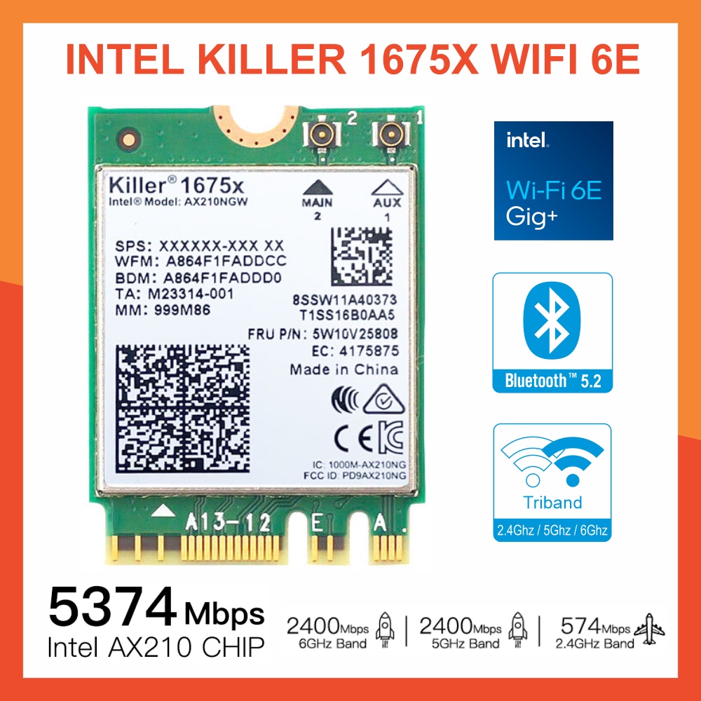 Card wifi Intel 3168AC, AX210, Killer 1675x khe M2 cho laptop, PC - Thiết bị thu wifi cho máy tính