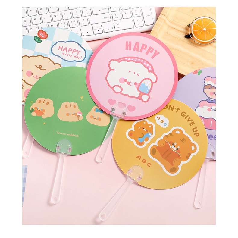 Quạt nhựa hình tròn cầm tay hoạt hình dễ thương cute