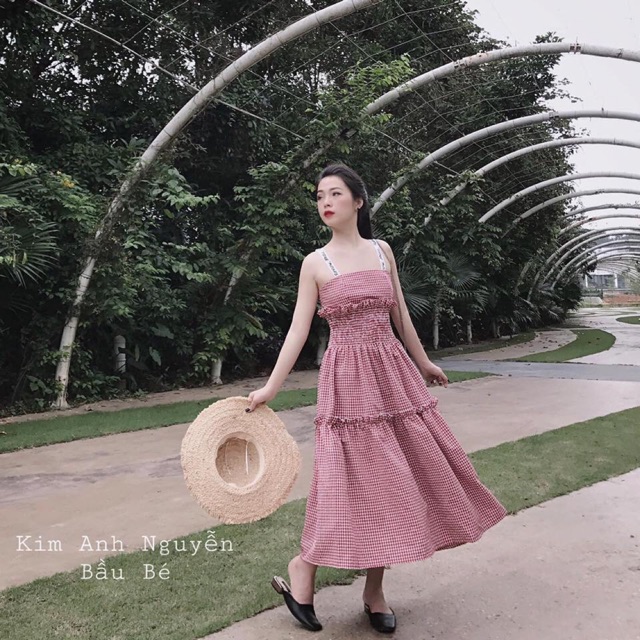 Váy maxi kẻ ô