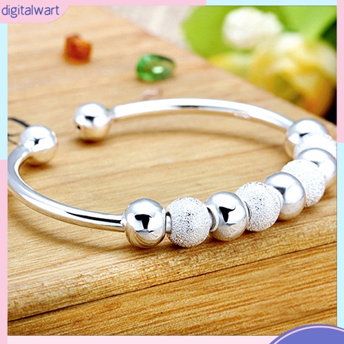 Vòng tay mạ bạc dạng hở thiết kế xỏ 9 hạt châu lấp lánh sang trọng dành cho nữ