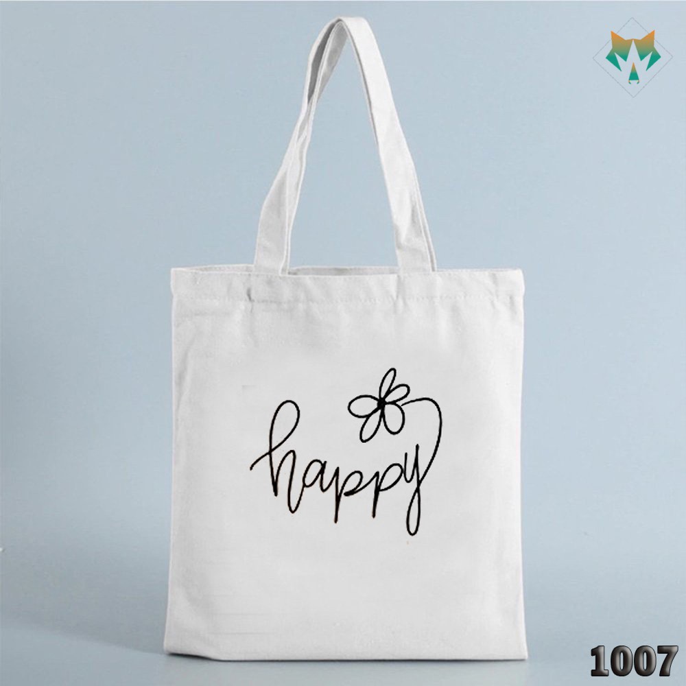 Túi Tote Trắng Chất Vải Canvas 1007 461 Happy Bông Hoa Hàng Chuẩn Đẹp - Hazo
