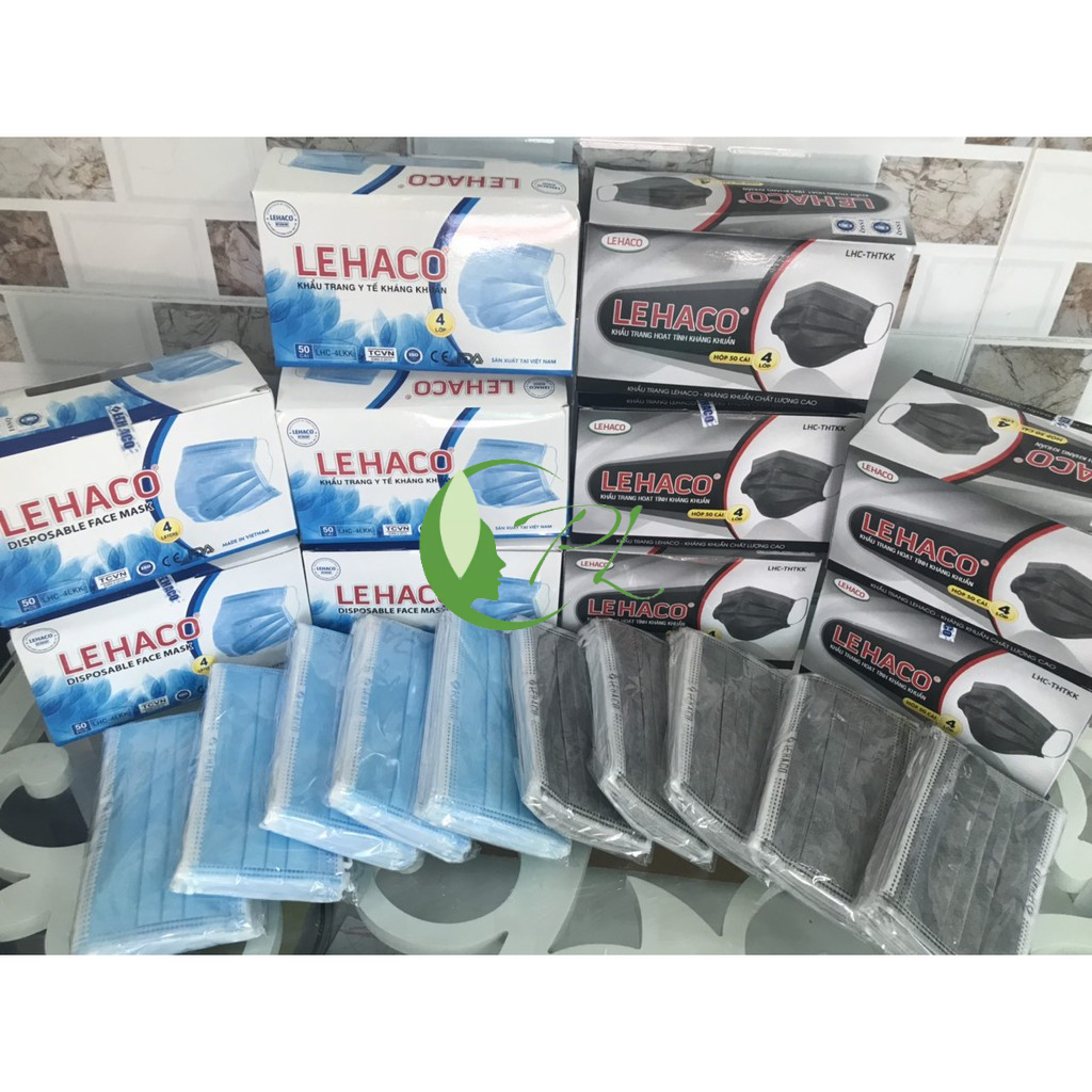Khẩu Trang Y Tế 4 Lớp Kháng Khuẩn Cao Cấp Than Hoạt Tính LEHACO  50 cái / 1 hộp
