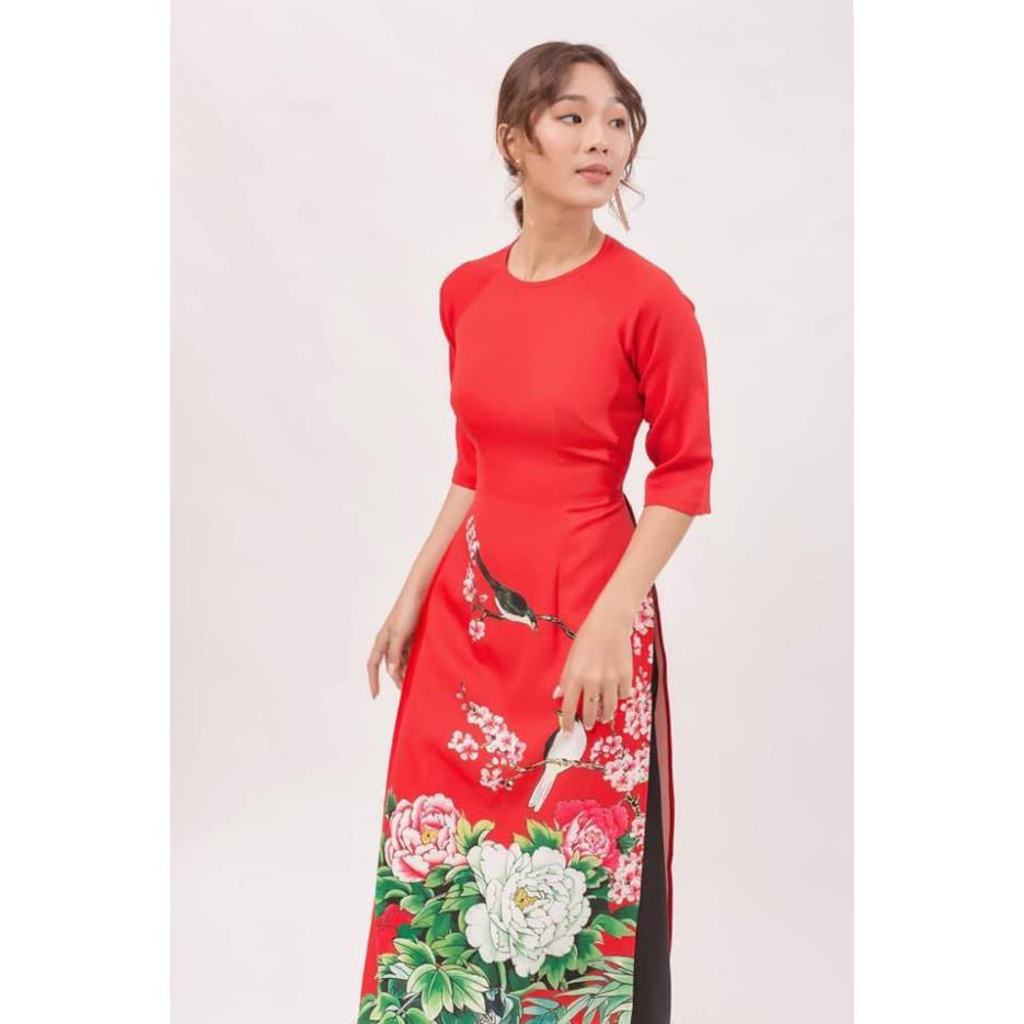 Áo Dài Cách Tân Màu Đỏ, Áo Dài Nữ Cổ Tròn Tay Lở Họa Tiết Hoa Trạng Nguyên Thời Trang Cho Phái Đẹp. | BigBuy360 - bigbuy360.vn