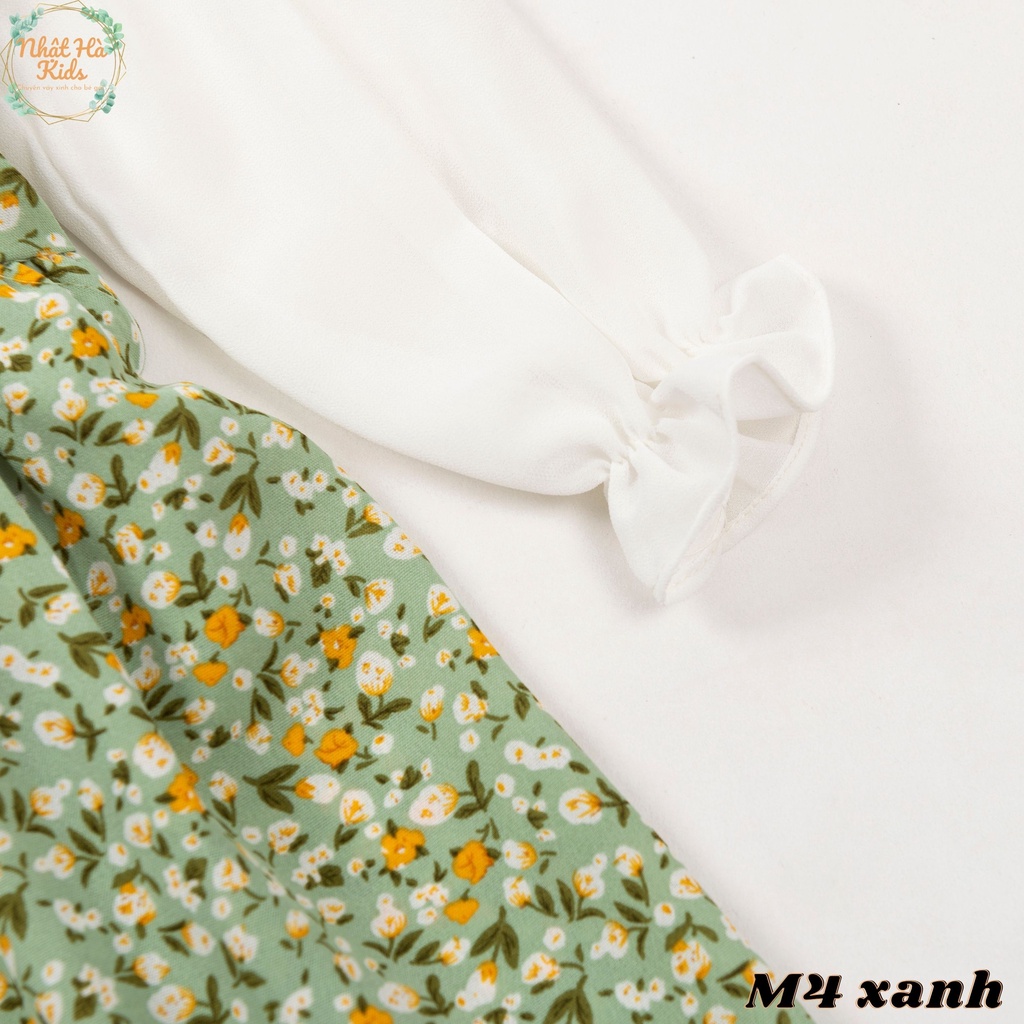Váy bé gái thu đông M4 size từ 14-40kg tay dài thắt nơ, họa tiết hoa nhí dáng công chúa