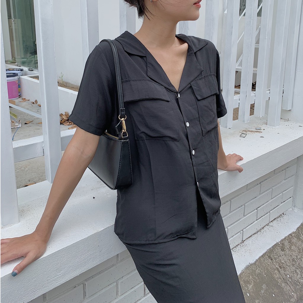 set áo sơ mi túi ngực kèm chân váy SET73 LOLLIE STUDIO