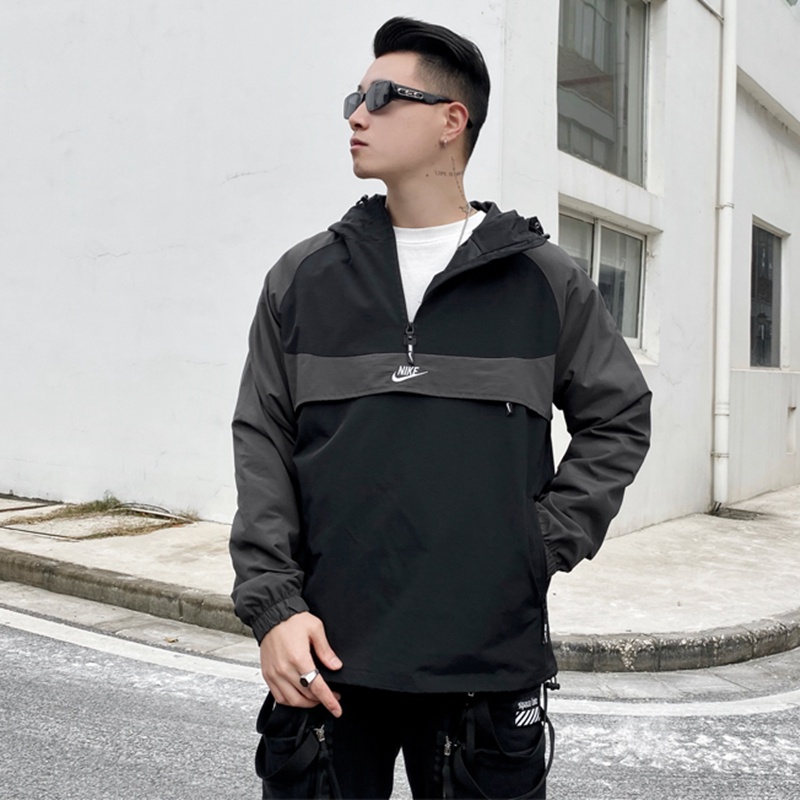 Áo Khoác Thể Thao Nike 100% Chống Thấm Nước Có Mũ Trùm Đầu Phối Khóa Kéo Phong Cách Retro Cho Nam BV5386-873