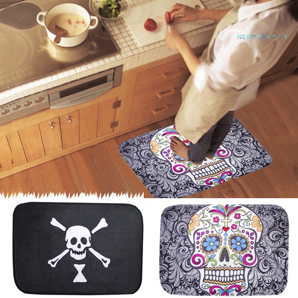 Thảm Chùi Chân Chống Trượt Họa Tiết Đầu Lâu Và Hoa Độc Đáo Kích Thước 40X60Cm