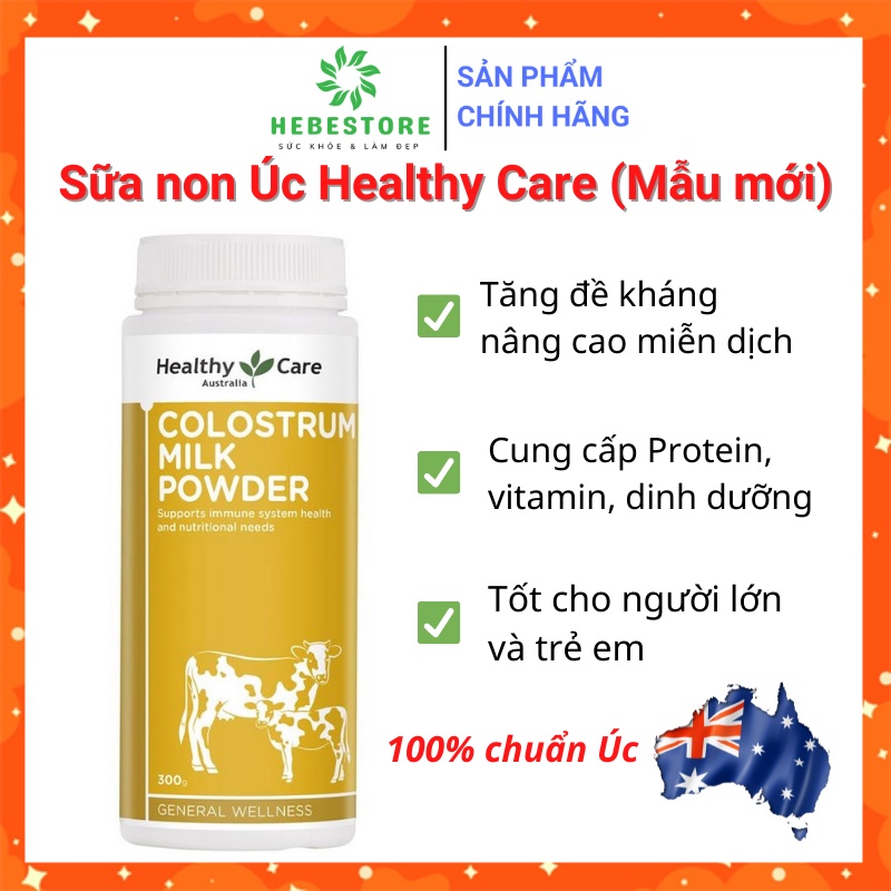 [Chính hãng] Sữa non Úc Healthy Care Colostrum Milk Powder 300g - Mẫu mới, sữa bò non, date xa