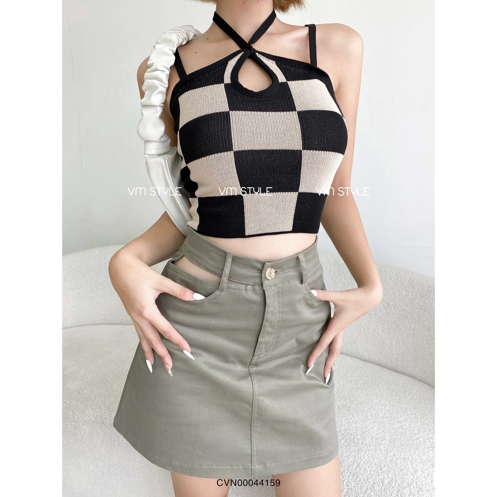 Chân váy ngắn VMSTYLE form chữ A lưng bên phối kiểu chất kaki thun nhiều màu có quần trong CVN00044