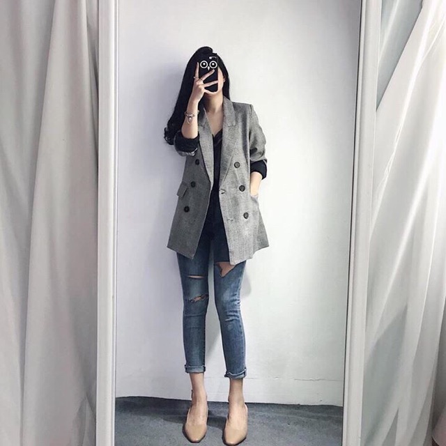 Áo vest kẻ 6 cúc, có ảnh thật và clip