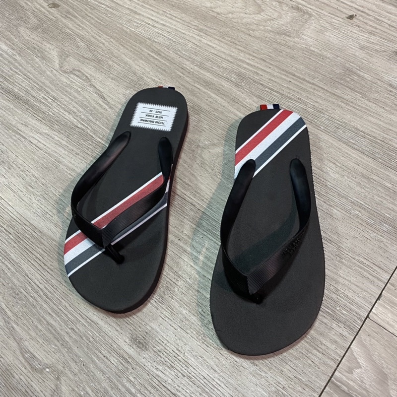 Dép tông nam Thom trắng phối sọc 1294, kẹp tông nam Thom quai cao su đẹp new