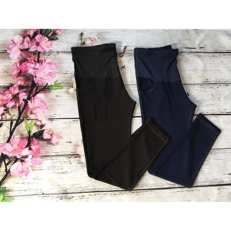 Quần bầu legging dài giả Jean chất cotton mịn đẹp co giãn tốt