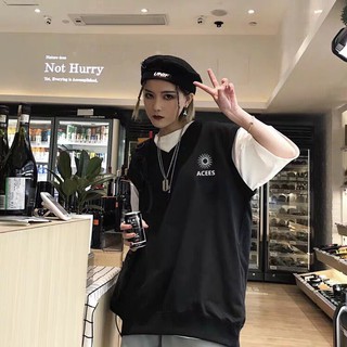 Mới -  ÁO GILE ACEES UNISEX MIX ÁO THUN TAY LỠ CROPTOP / ÁO SƠ MI TRẮNG DÀI TAY HOT