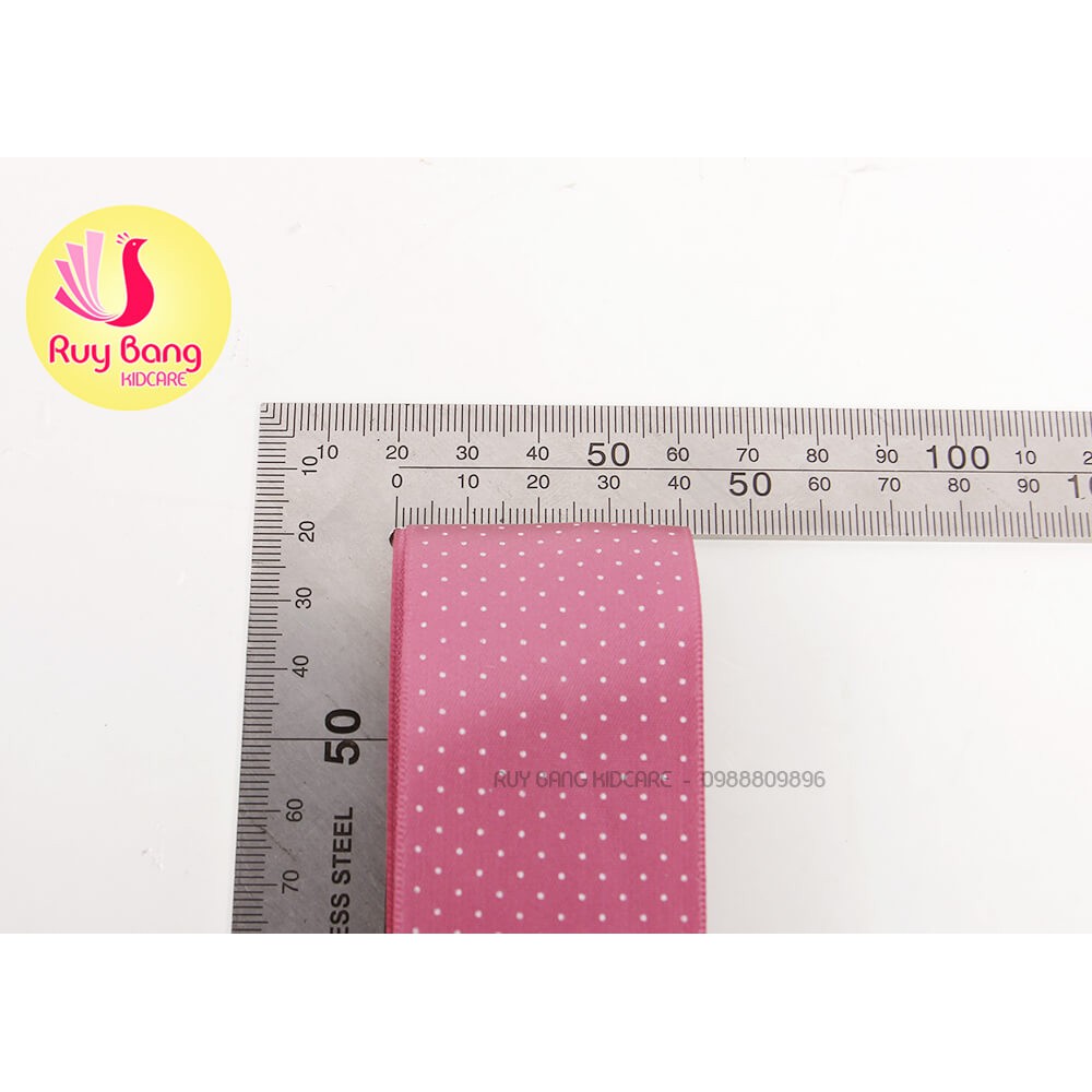 Ruy băng satin chấm bi nhỏ sz 38mm, dây ruy băng làm nơ kẹp tóc, nơ qua tặng