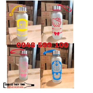 BÌNH NƯỚC THUỶ TINH 300ML MỜ IN HÌNH DÂY XÁCH