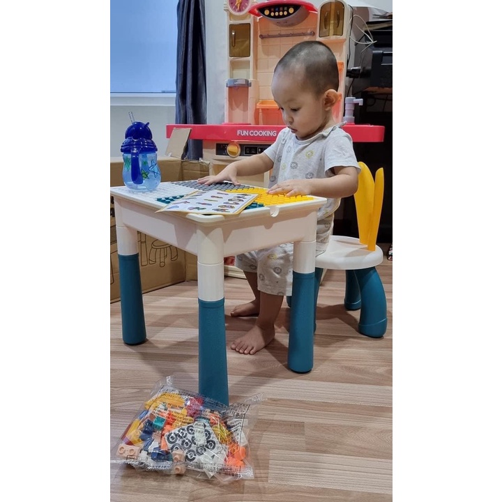 [Size lớn Tặng kèm 110CT lego] BỘ BÀN GHẾ LEGO ĐA NĂNG CÓ THỂ THÁO RỜI LÀM BÀN HỌC - Tặng ghế tai thỏ