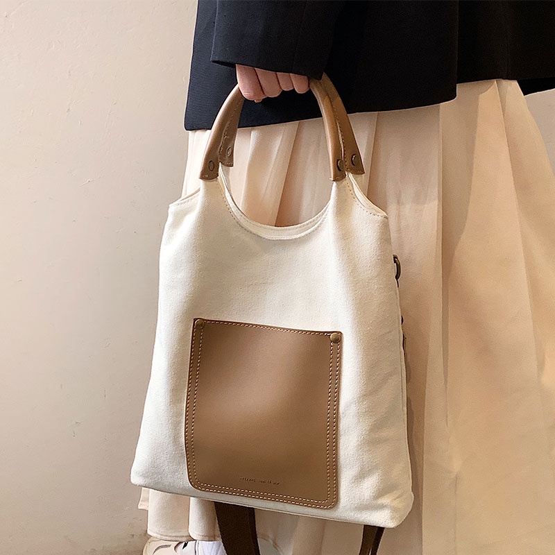 ∋❖☸Túi Tote Nhỏ Đeo Vai Chất Liệu Vải Bố Ghép Hình Con Rối Nghệ Thuật Thiết Kế Khâu Nhỏ Nhắn Dành Cho Bạn Nữ 0928