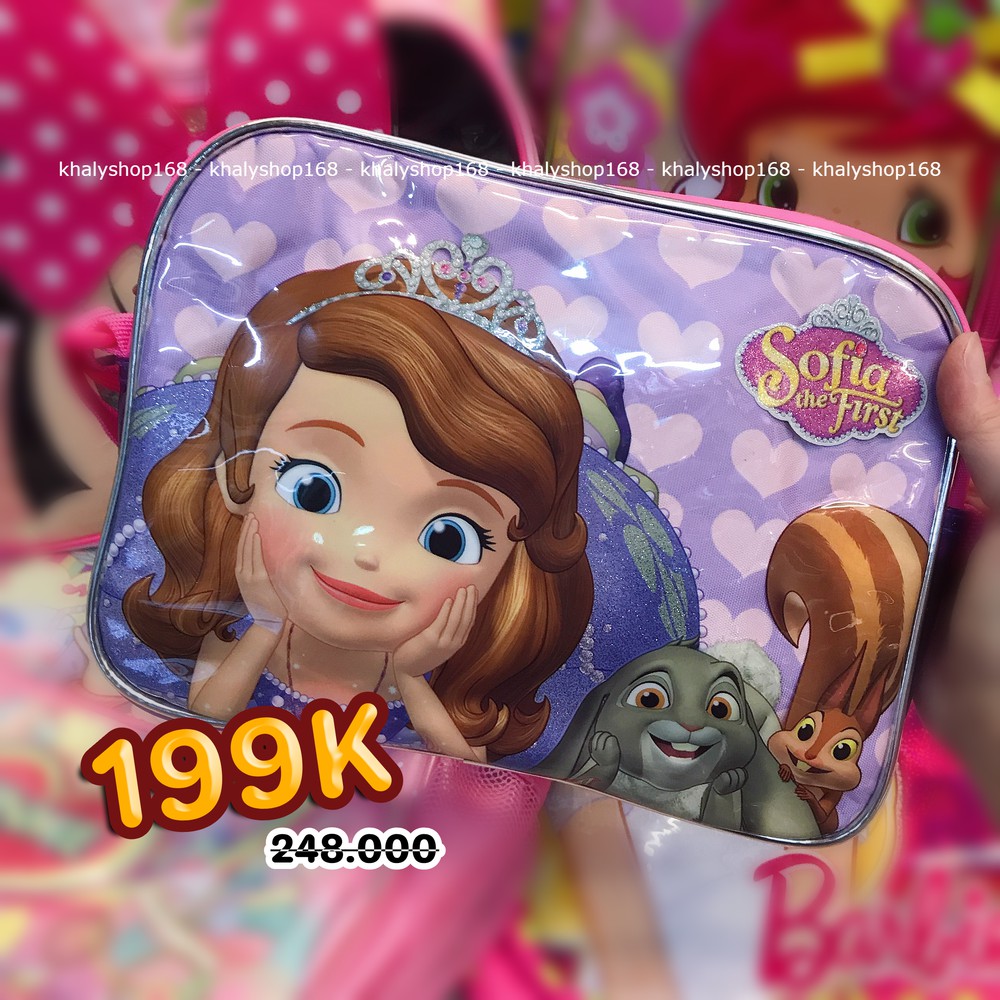 Túi đeo chéo hình công chúa Sofia chống cằm và thỏ màu hồng tím cho bé gái (Thái Lan) - 240SFNG4001 - (24x5x18cm)