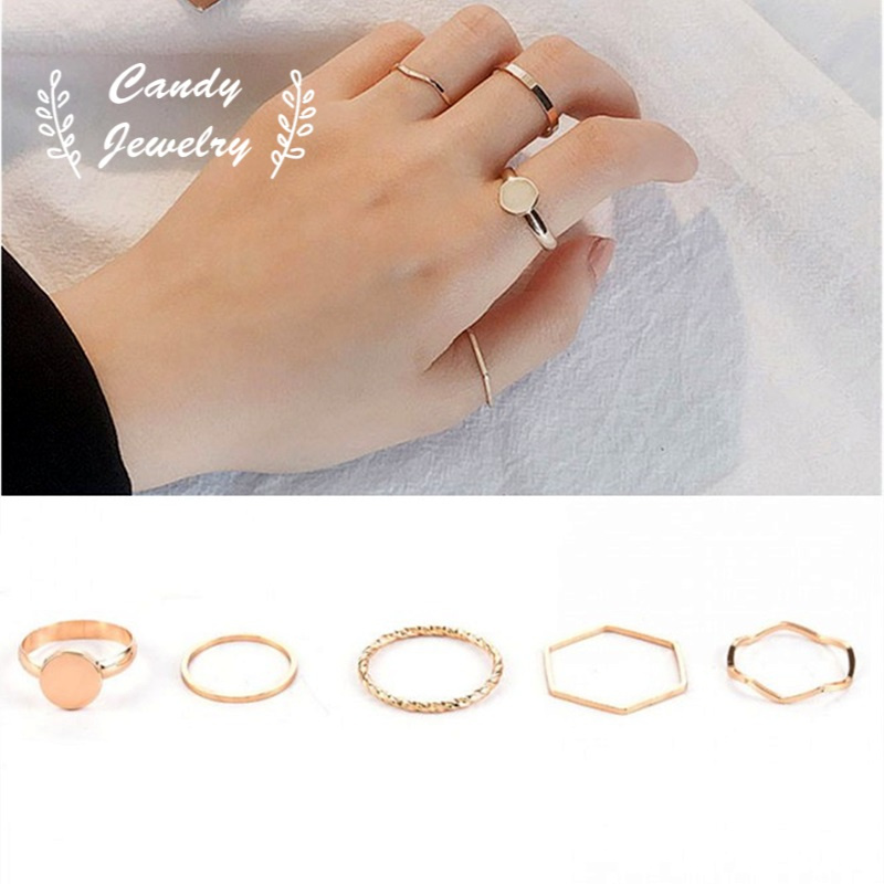 Bộ 5 nhẫn MANYUE thiết kế đơn giản cá tính phong cách Hàn Quốc cho nữ