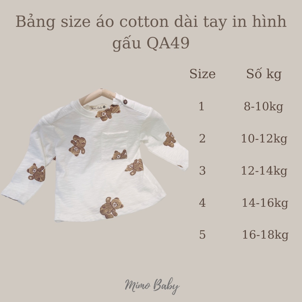 Áo phông dài tay hình gấu phối túi ngực mùa thu đông cho bé QA49 Mimo Baby