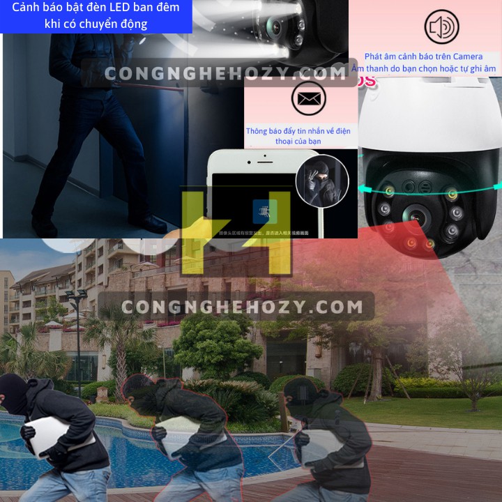 Camera wifi ngoài trời 3mpx siêu nét, chống nước, xoay 360 độ, báo động thông minh