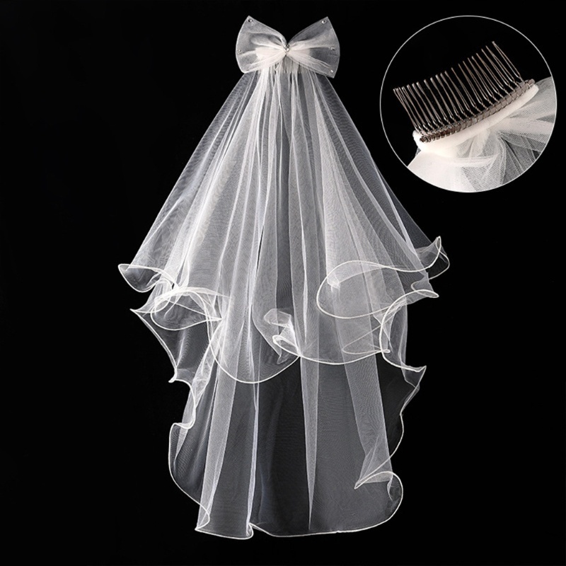Mạng Che Mặt 2 Tầng Bằng Vải Tuyn Dài 28 "Kèm Lược Chải Tóc Xoăn Cho Nữ