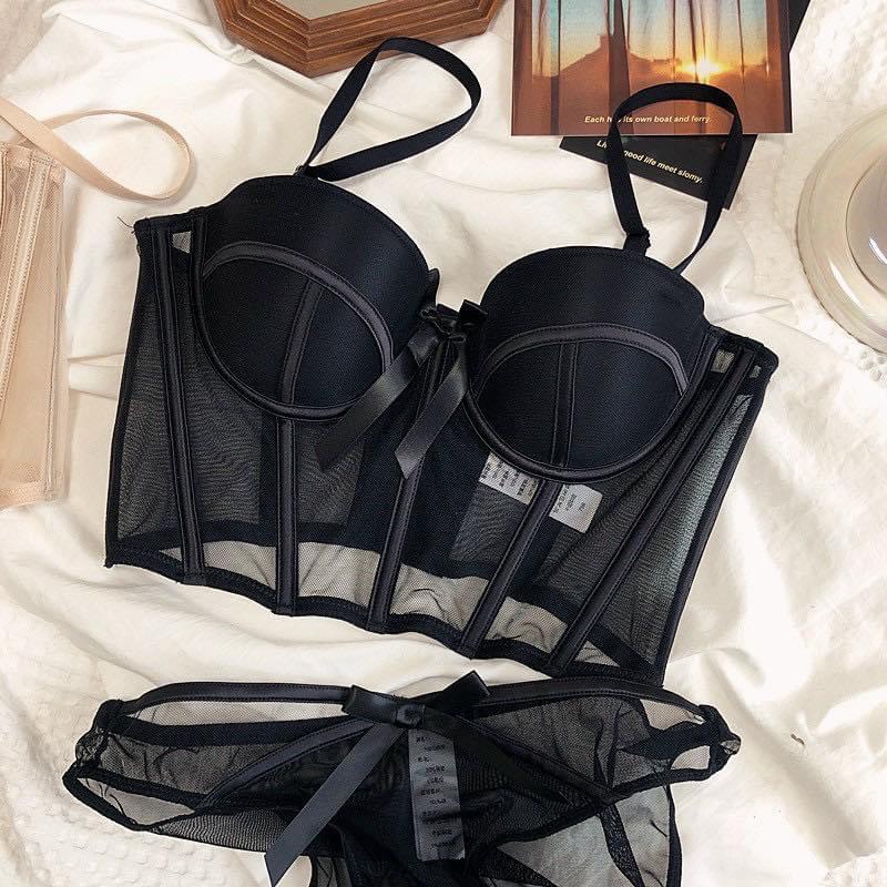 Bộ Đồ Lót Nữ Corset Phối Lưới - Set Nội Y Ren Crotop Có Gọng Nâng Ngực Gợi Cảm - Mã 0510 | BigBuy360 - bigbuy360.vn
