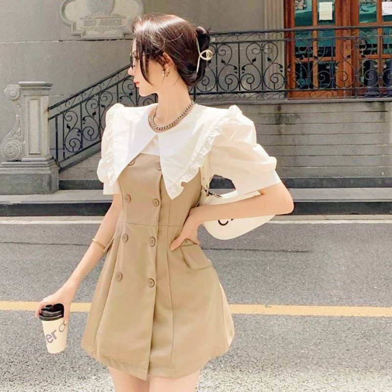 ĐẦM NÂU PHỐI BÈO TRẮNG PHONG CÁCH ULZZANG HÀN QUỐC