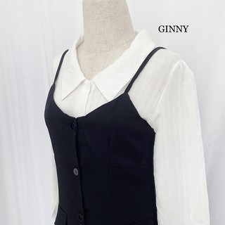 Set Yếm Đen Nút Kèm Áo Sơ Mi TH088 GINNY