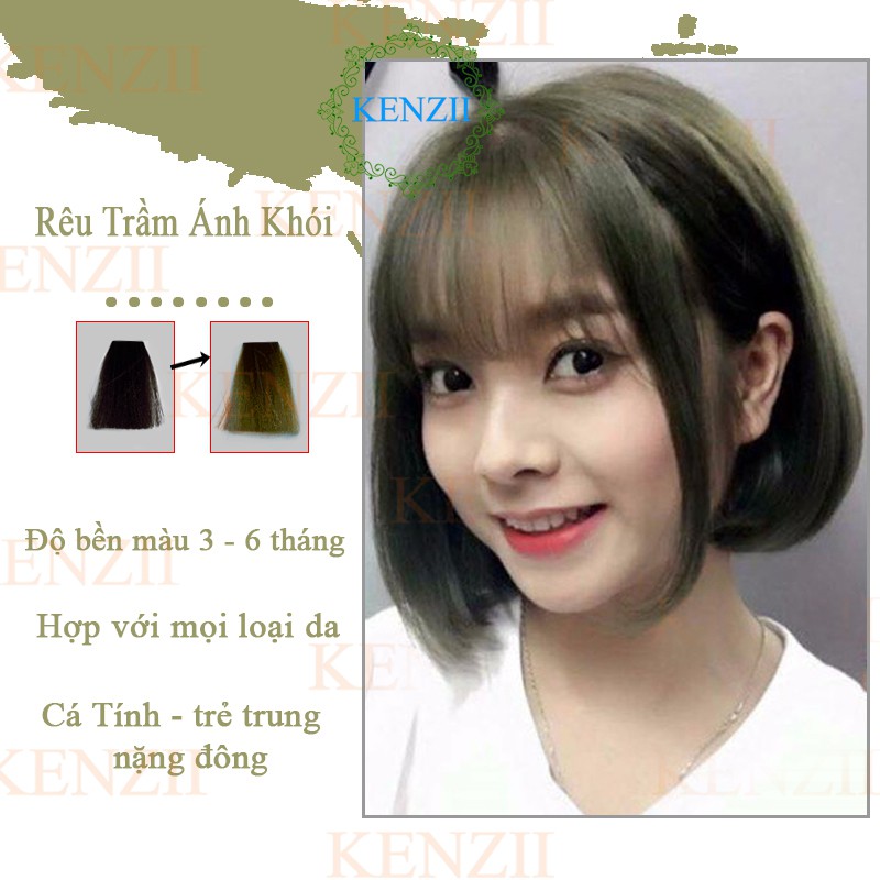 Thuốc Nhuộm Tóc Màu Rêu Trầm Ánh Khói Hàn Quốc Kenzii Lên Từ Nền Đen ( Tặng Trợ Nhuộm )