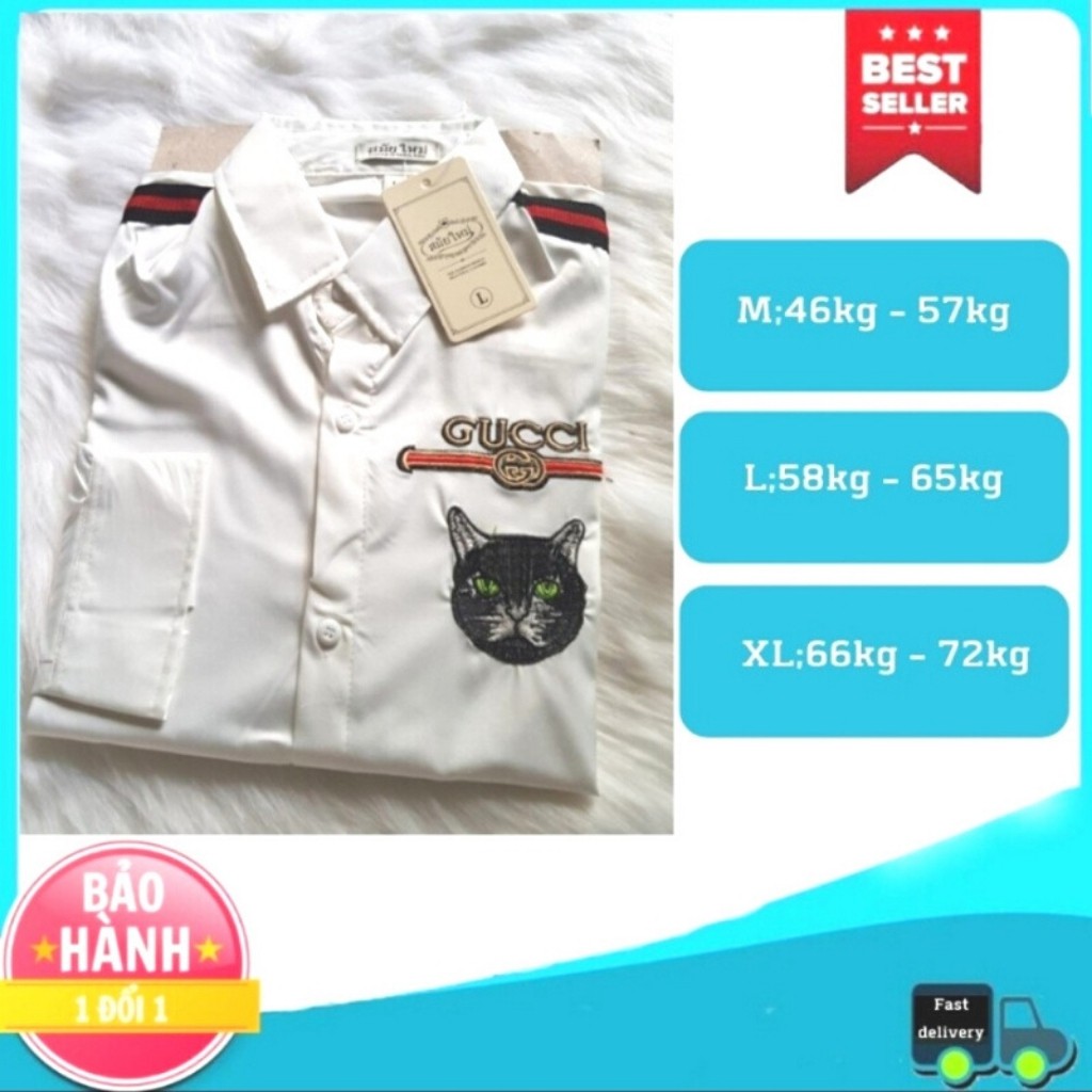 Áo Sơ mi nam lụa [FREESHIP] Sơ mi nam chất lụa dài tay logo mèo cao cấp hàng gỗc giá xưởng may (44-73KG) | BigBuy360 - bigbuy360.vn