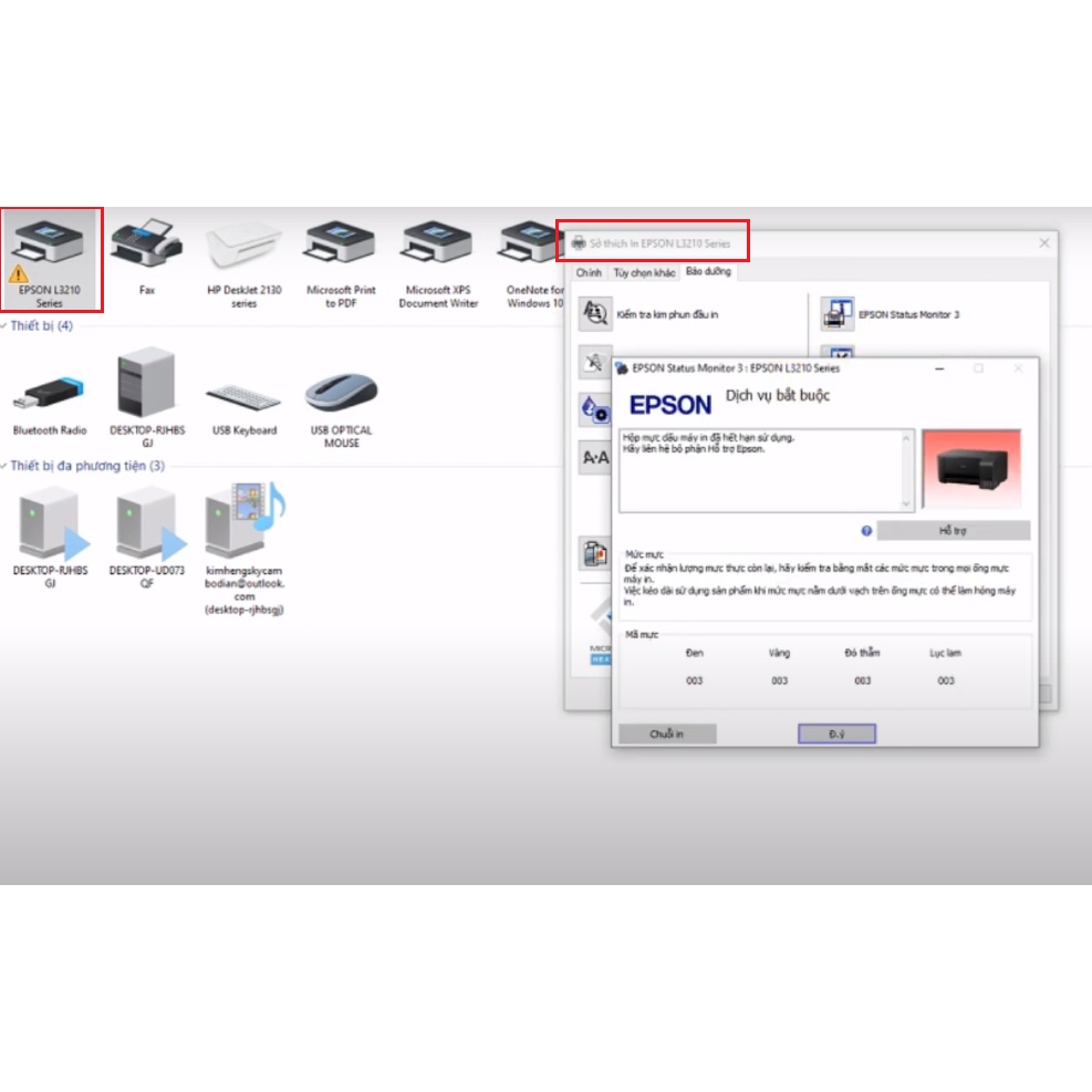 Key reset máy in epson L1210 lỗi nháy 2 đèn, Reset Epson L1210 couter đếm máy in phun màu epson
