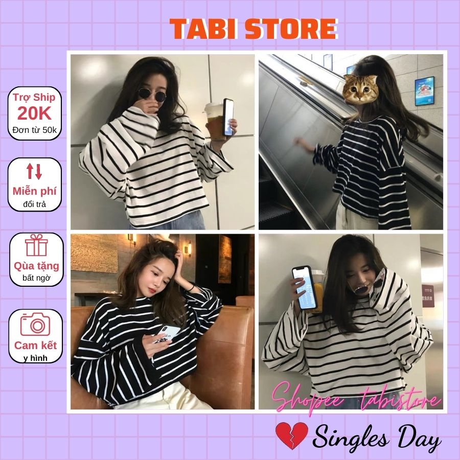 [Mã SKAMSALE8 giảm 10% đơn 200K] Áo croptop dưới 60kg chất thun tabistore - Kẻ dài tay ống rộng