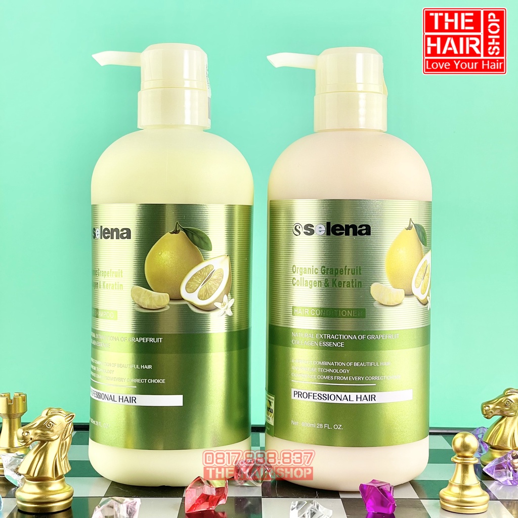 Dầu Gội Cặp Bưởi Selena 800ml, Dầu gội xả phục hồi tóc được các salon và barber shop tin dùng sản phẩm Chính Hãng