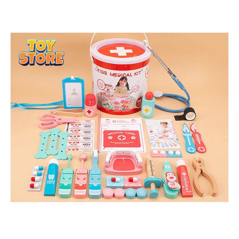 Bộ đồ chơi bác sĩ bằng gỗ cao cấp toystore FUDAER set hộp bác sĩ có tai nghe bác sĩ thật cho bé