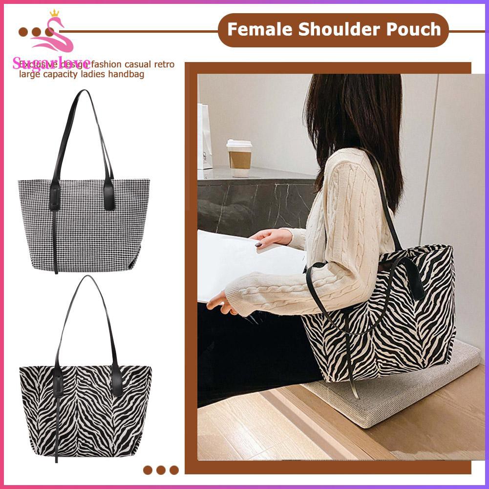 Beautiful ❤SG Retro Plaid Zebra Top-handle Bag Women Casual Canvas Shoulder Totes Clutch