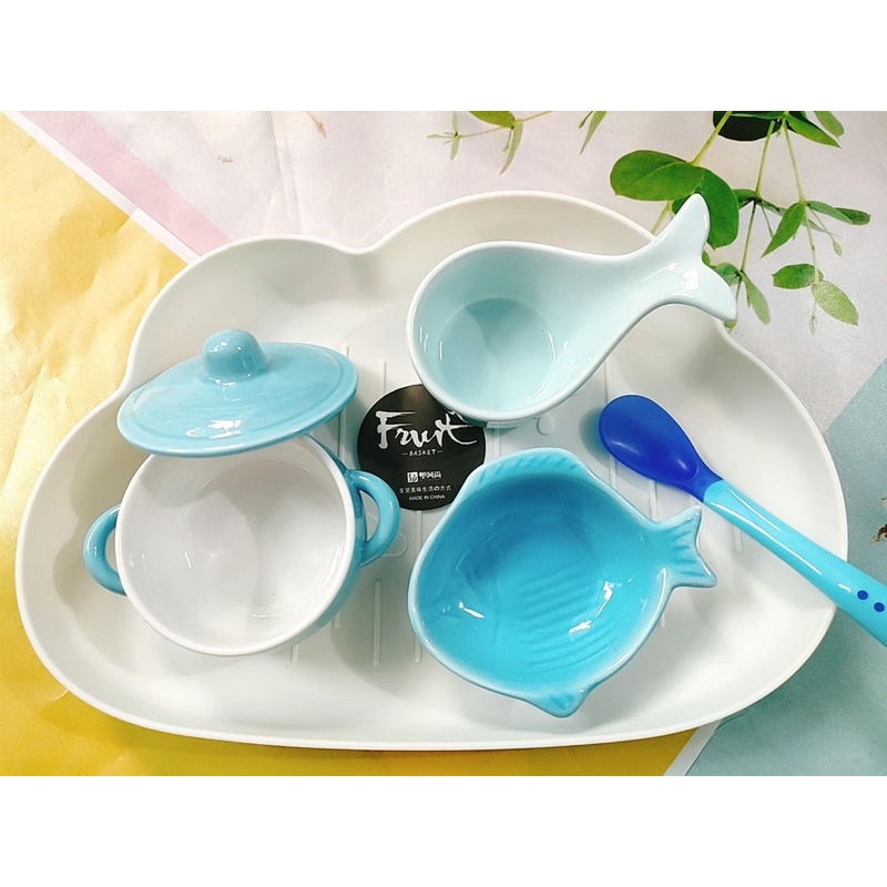 [ Được chọn mẫu] Set combo bát sứ ăn dặm cho bé kèm khay và thìa hình xinh yêu bằng sứ cao cấp chịu nhiệt