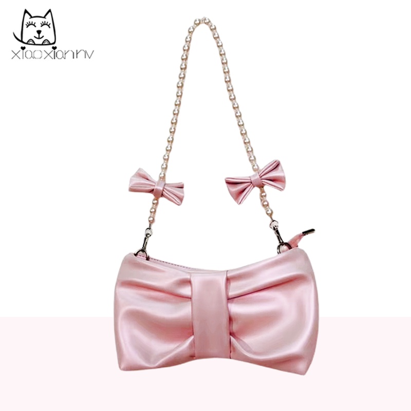 Túi Xách Đeo Vai Một Bên Vai Cầm Tay Đính Nơ Ngọc Trai Nhỏ Tươi Mới Phong Cách Hàn Quốc Cho Nữ 2022