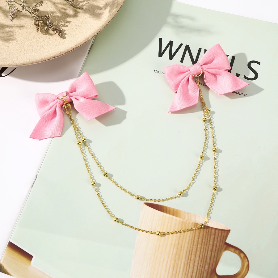 Kẹp tóc hình nơ phối chuỗi ngọc trai phong cách thanh lịch cho nữ