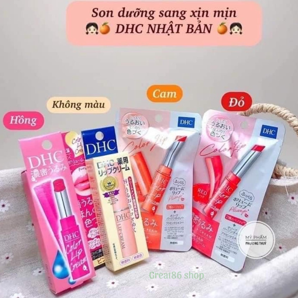 Son dưỡng Great86 son Dhc dưỡng môi mềm mịn, giảm thâm chính hãng Nhật bản 1,5g gồm bản không màu và bản có màu